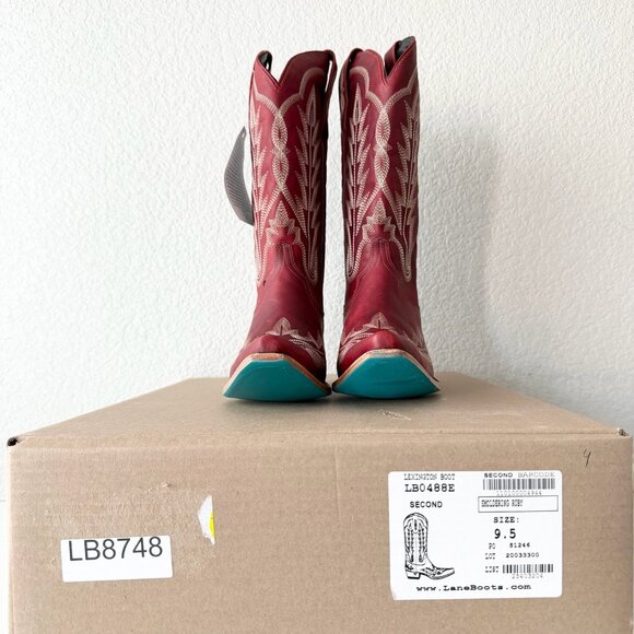 Lane LEXINGTON Womens Cowboy Boots 9.5 Red Western Cowgirl Mid Calf Pointed Toe - Picture 10 of 11